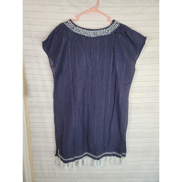 FRESH PRODUCE NAVY BLUE SHIFT DRESS W WHITE TASSLES & DETAIL, SZ XL/XXL - Picture 8 of 11